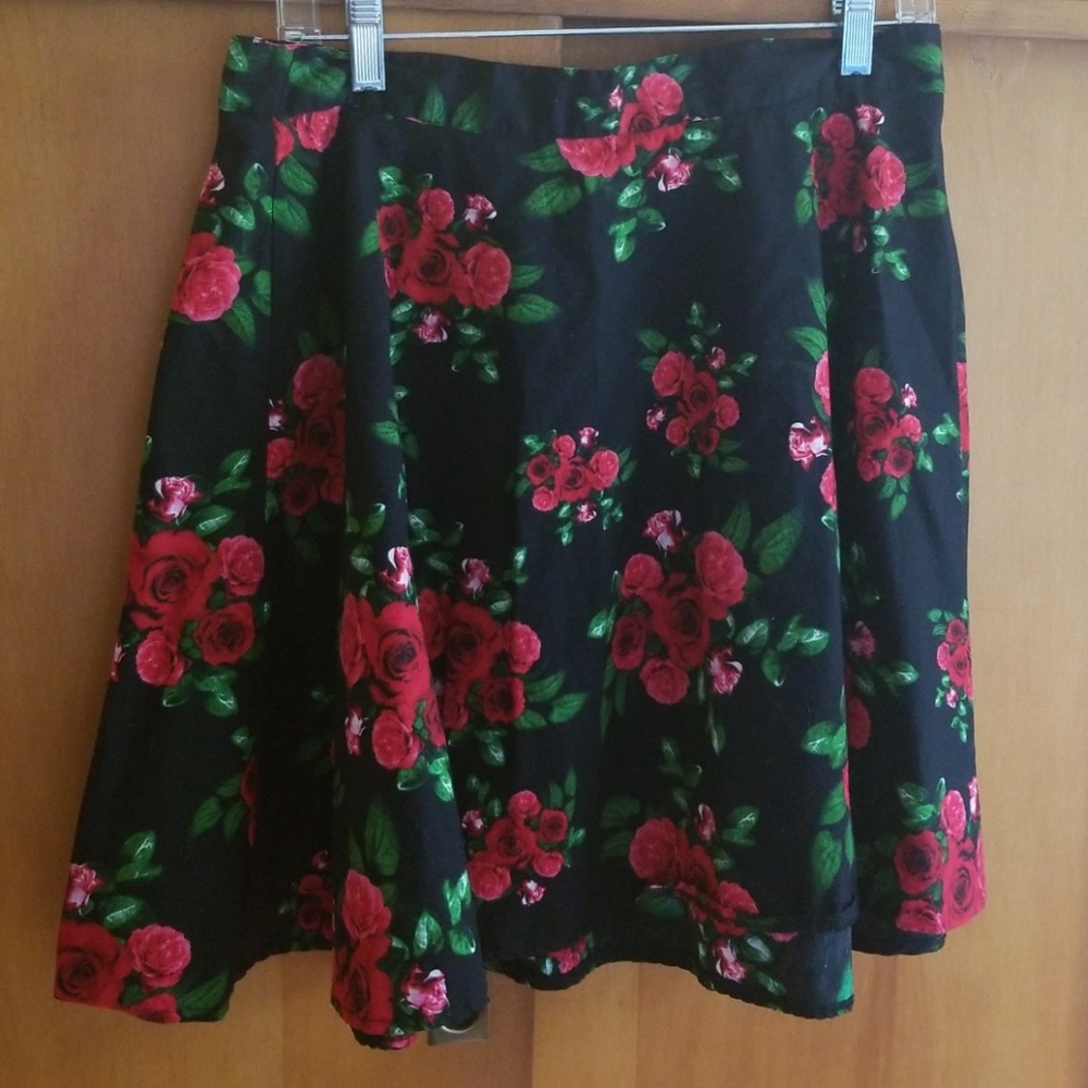 Black and red floral skirt